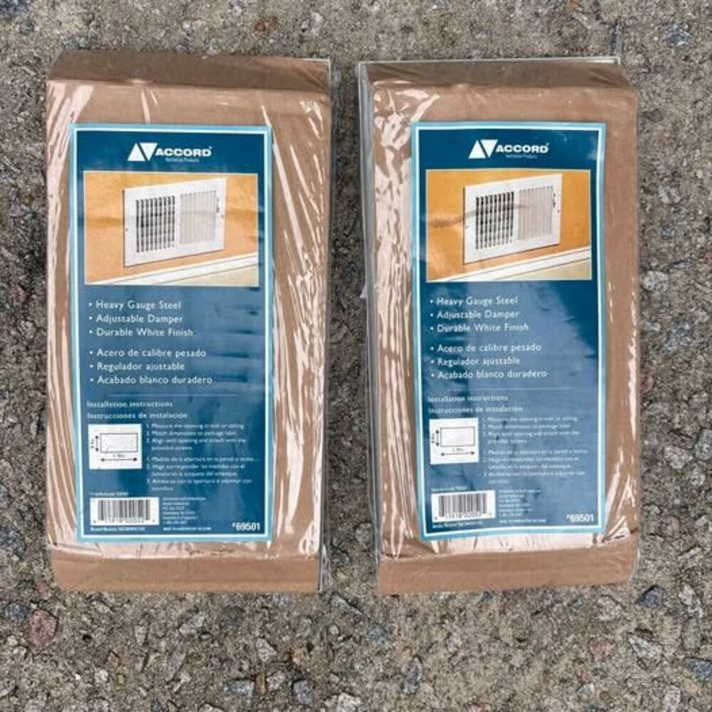 (2) White Register Vent Covers - Accord 10 in. x 4 in. Sidewall/Ceiling